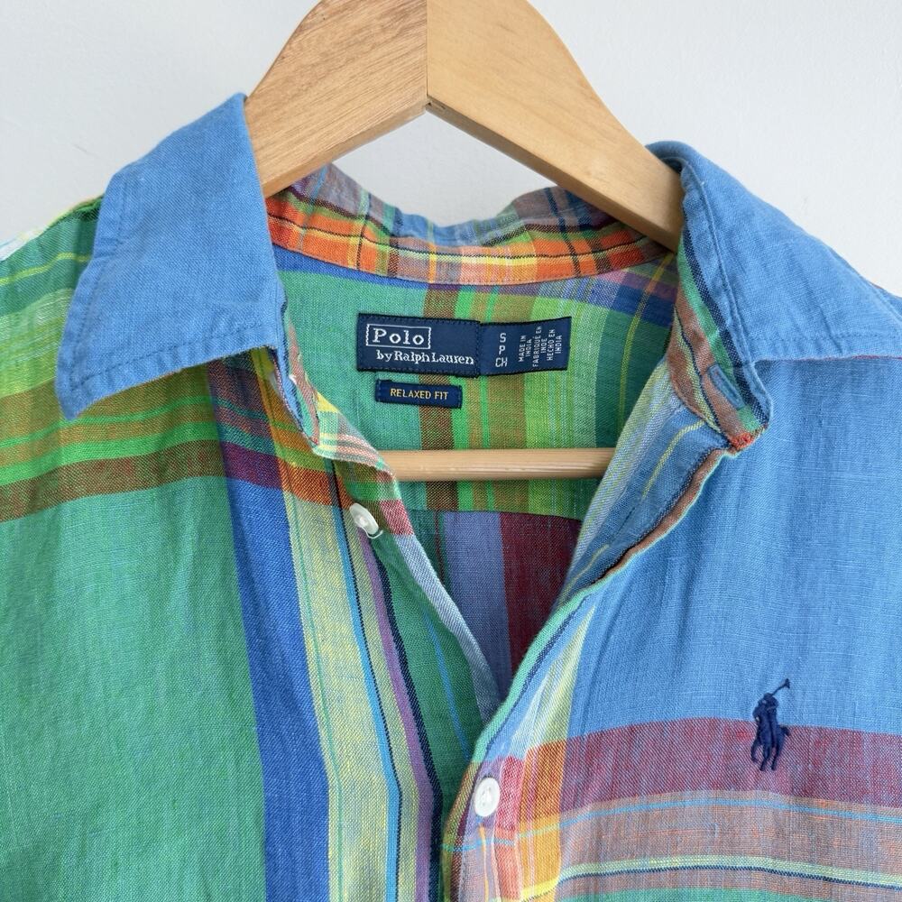 Polo Ralph Lauren Shirt Womens Small Plaid 100% Linen Button Up Long Sleeve - Picture 4 of 16